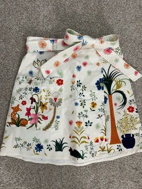 Cream Floral Print Mini Skirt with Tie Waist